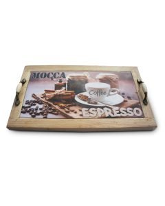 Възстановена дъбова тава за сервиране с керамична плочка инкрустация