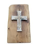 Painted Religious Cross On A Reclaimed Oak Plaque