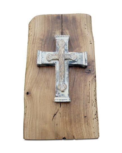 Painted Religious Cross On A Reclaimed Oak Plaque