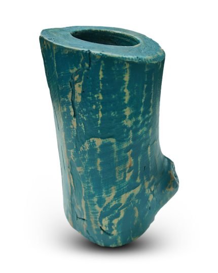 Salvaged Acacia Teal Coloured Pillar Candle Holder