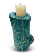 Salvaged Acacia Teal Coloured Pillar Candle Holder - Image 2