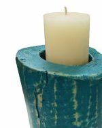 Salvaged Acacia Teal Coloured Pillar Candle Holder - Image 3