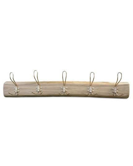 Reclaimed Elm Coat Rack With Gold Ornate Hooks
