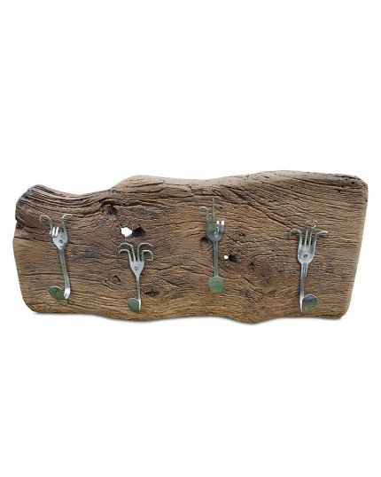 Reclaimed Oak Coat Rack With Bent Fork Hooks