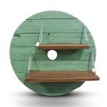Two Shelves On Round Green Horizontal Slated Back