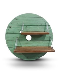 Two Shelves On Round Green Horizontal Slated Back