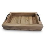 Reclaimed Oak Rustic Tray With Wrought Iron Handles