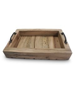 Reclaimed Oak Rustic Tray With Wrought Iron Handles