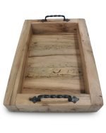 Reclaimed Oak Rustic Tray With Wrought Iron Handles - Image 3