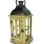 Wooden Lantern With Black Metal Top
