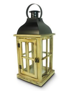 Wooden Lantern With Black Metal Top