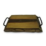 Walnut Serving Board With Bark Live-Edge And Handles