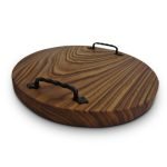 Round Serving Tray From Elm With Iron Handles