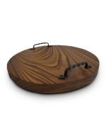 Round Serving Tray From Elm With Iron Handles - Image 2