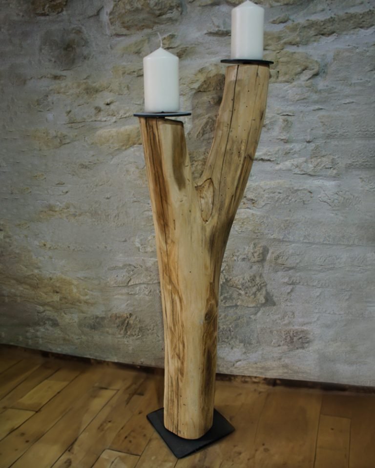 Salvaged Elm Split Branch Pillar Candle Holder