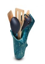 Дървен държач от спасена акация, боядисан в тюркоазен цвят - Image 4