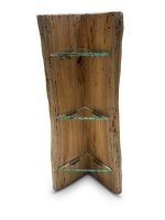 Corner Wall Mounted Oak Storage With Glass Shelves