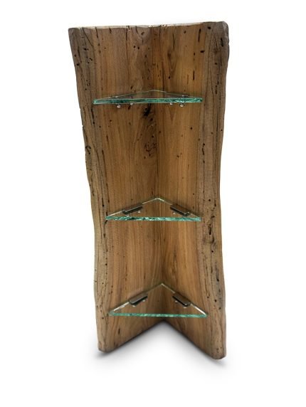 Corner Wall Mounted Oak Storage With Glass Shelves