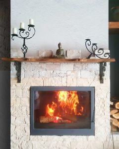 Reclaimed Elm Mantle Shelf With Iron Brackets
