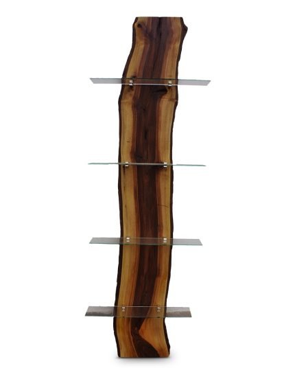Single Walnut Slab With Glass Shelves
