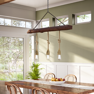 Reclaimed Wood Ceiling Suspeded Lamp with Hemp Rope