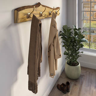 Wall Mounted Reclaimed Wood Coat Rack with Metal Hooks