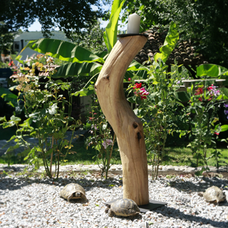 Natural Shape Reclaimed Wood Candle Holder with Metal Base