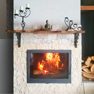 Reclaimed Wood Mantle Shelf With Wrough Iron Brackets