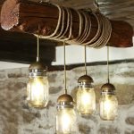 Ceiling Mounted Reclaimed Beam Lamp With Mason Jars