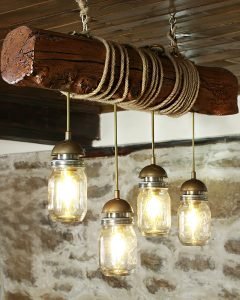 Ceiling Mounted Reclaimed Beam Lamp With Mason Jars