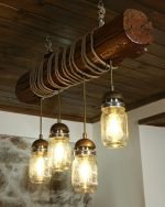 Ceiling Mounted Reclaimed Beam Lamp With Mason Jars - Image 2