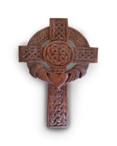 Hand-carved Celtic Cross with Claddagh Ring
