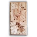 Три пчели върху слънчогледи Дъбова дърворезба Декорация за стена