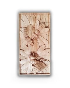 Three Bees on Sunflowers Oak Carving Wall Decoration