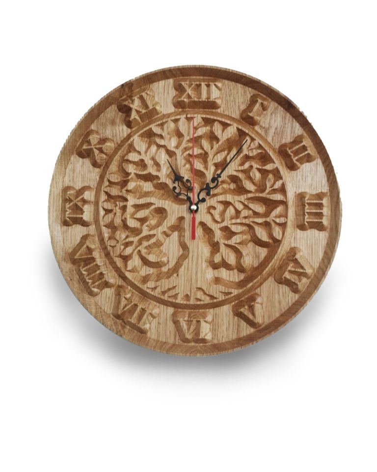 Tree of Life Carved Oak Round Clock