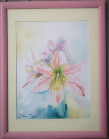 Акварелна живопис на единична розова лилия